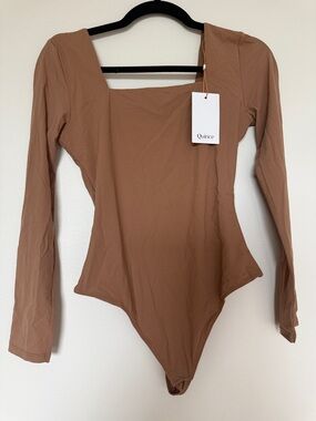 NWT! Quince Long Sleeve "Second Skin" Square Neck Bodysuit - Cocoa - Medium